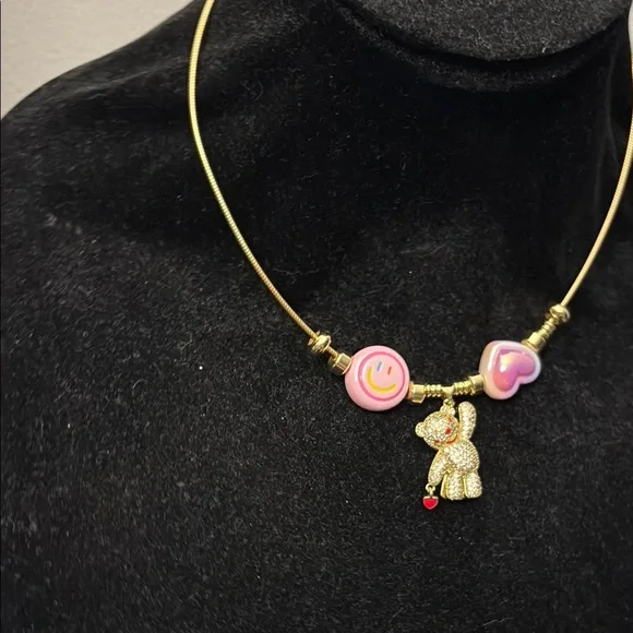 Gold Necklace with Pink Charms - Picture 11 of 12